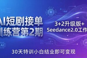 （18030期）AI短剧接单训练营第2期：3+2升级版+Seedance2.0工作流，30天特训小白结业即可变现